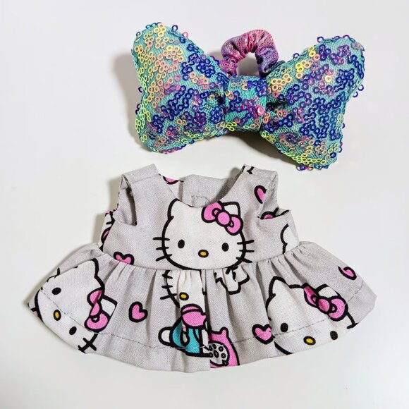 Custom Hello Kitty Dress and Oversized Sequin Bow Made to fit Labubu - Picture 5 of 5